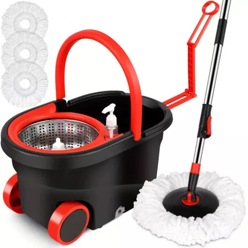 [3 Microfiber Mop Replacement Heads] Mop Bucket Set, Spin Mop And Bucket And Wringer Set, Bathroom Mop Bucket, 360° Spin Mop Bucket System With 3 Microfiber Mop Replacement Heads And 61in Stainless Steel Adjustable HandleUpgrade Green Color
