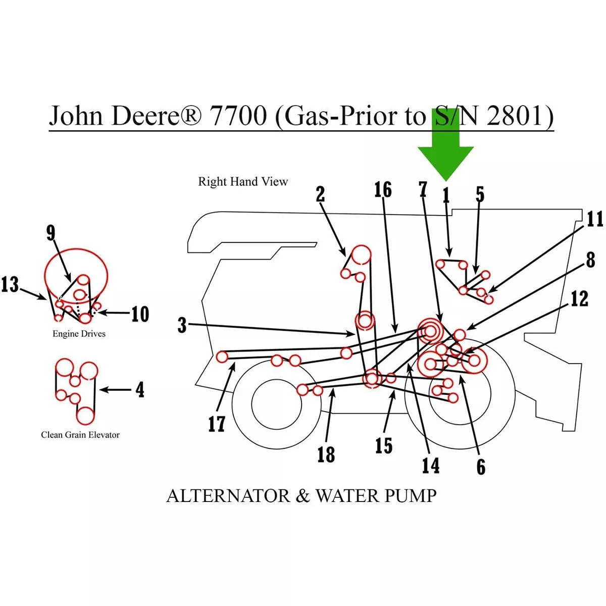 Alternator and Water Pump Belt for John Deere 7700 | AR41628