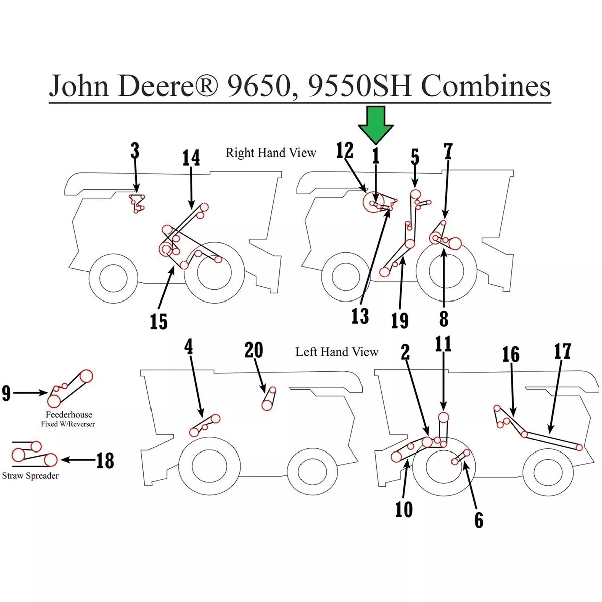 Cooling Fan Belt for John Deere 9550, 9560 | H175467