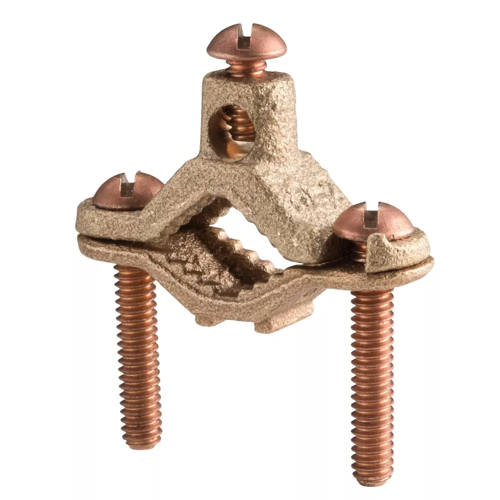 Erico CWP2JU Water Pipe Ground Clamp, Silicon Bronze, 1 1/4" 2" Pipe, #10 Solid-#2 Stranded, 6 mm² Stranded-25 mm² Stranded