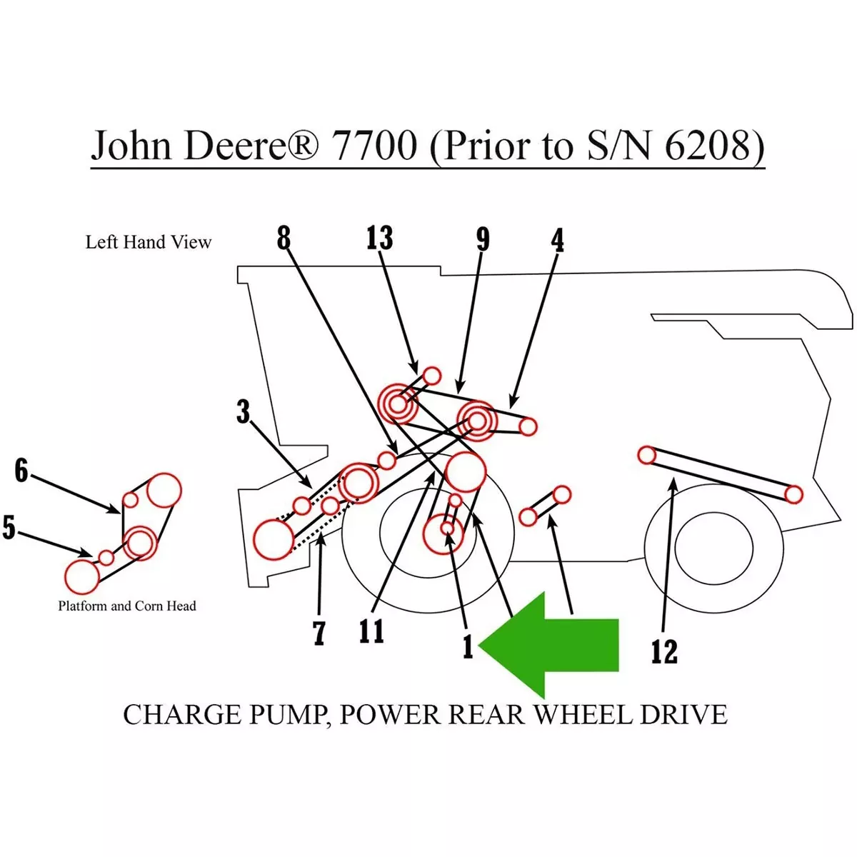 Hydrostatic Drive Charge Pump Belt for John Deere 6600, 6620+ | T199T