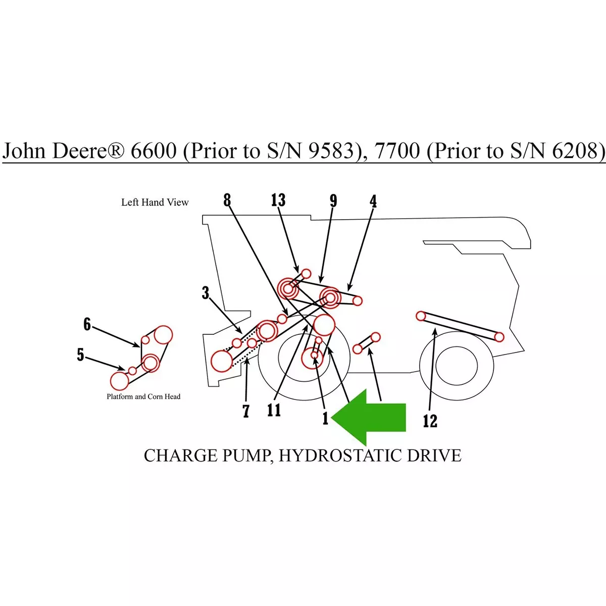 Hydrostatic Drive Charge Pump Belt for John Deere 6600, 7700 | T12042