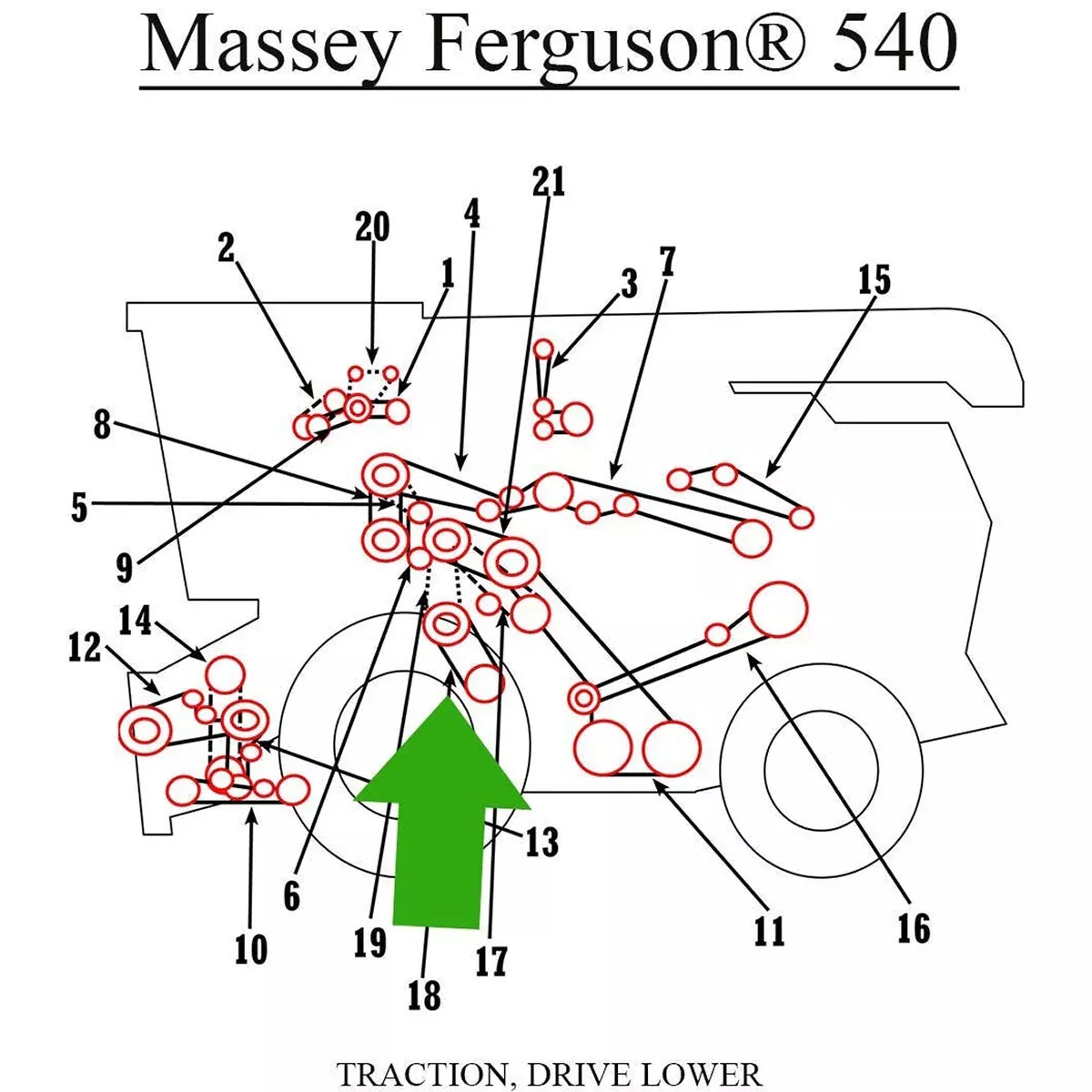 Lower Traction Drive Belt for Massey Ferguson 540 | 843732M2