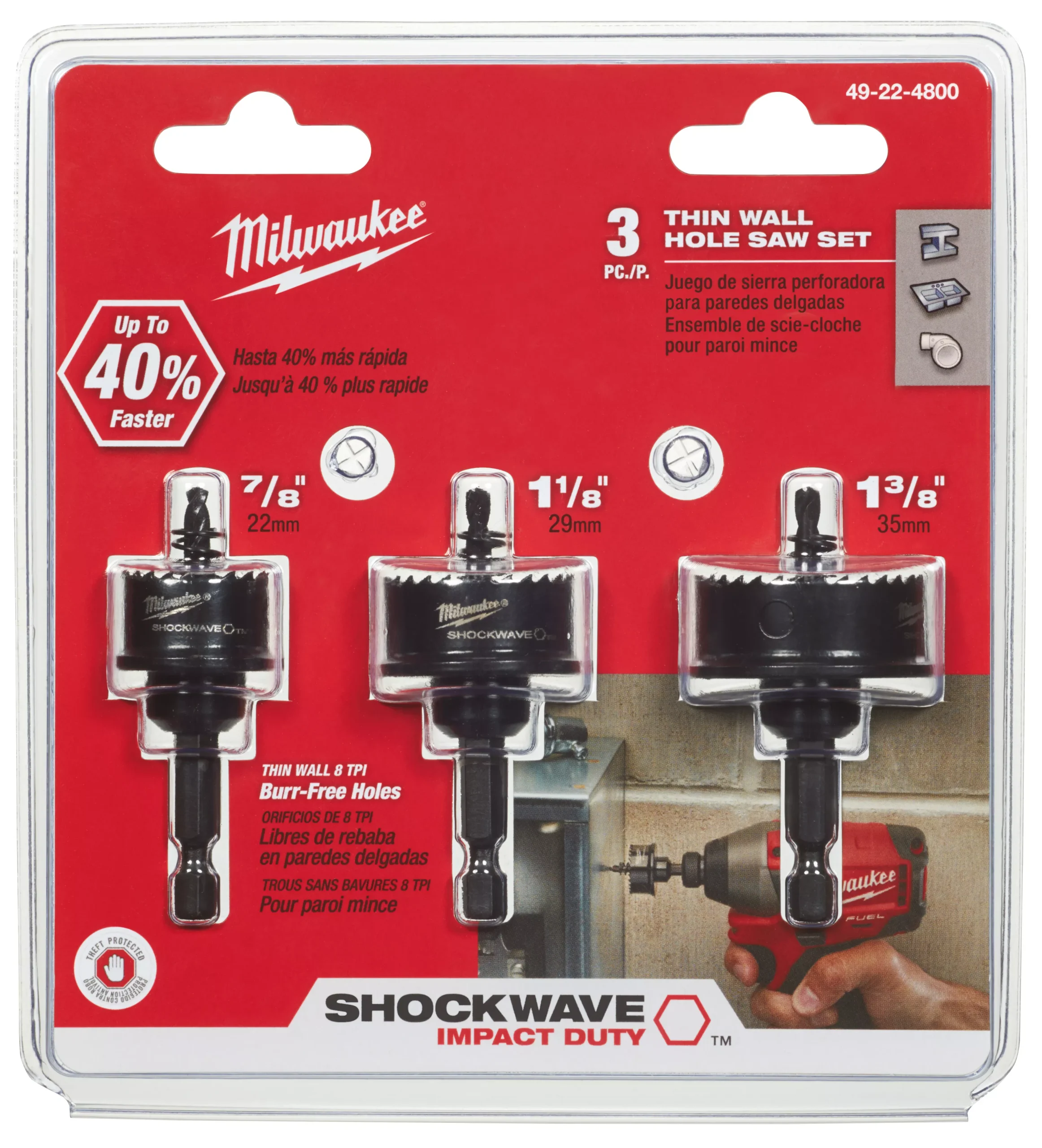 Milwaukee 49-22-4800 3pc Shockwave™ Thin Wall Impact Hole Saw Kit