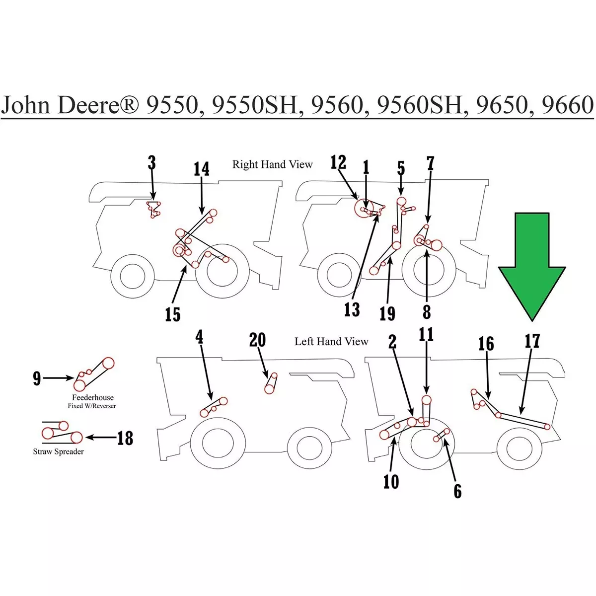 Straw Chopper or Loading Auger Belt for John Deere 6600+ | H23950